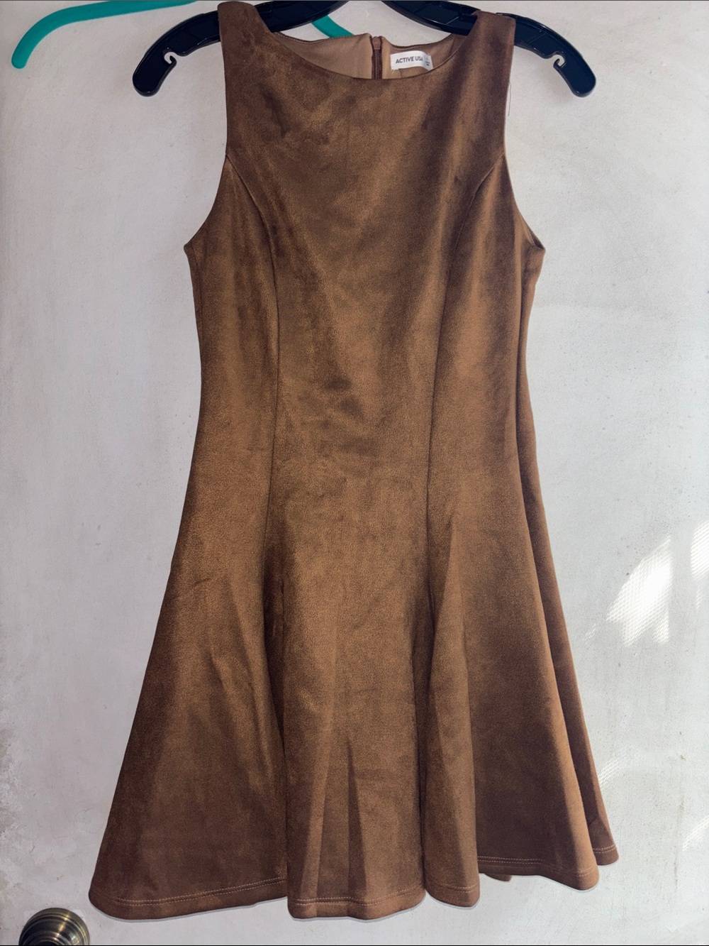 Active USA Brown Suede Sleeveless Fit & Flare Dress